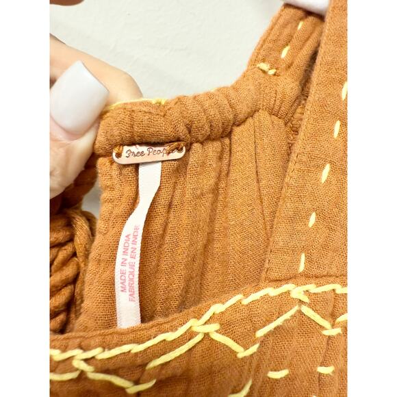 Free People I’m The One Square Neck Tiered A-Line Midi Dress Rust Womens Size XS - Picture 3 of 6